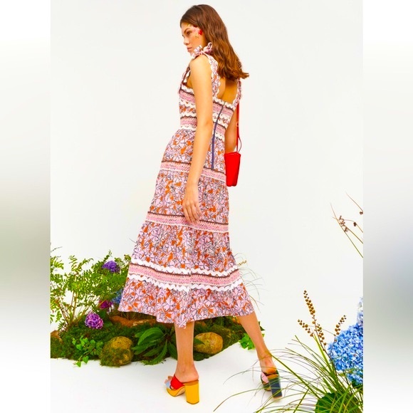 Celia B Floki Tiered Floral Midi Dress With Tie Shoulders Medium NWT - Picture 2 of 14